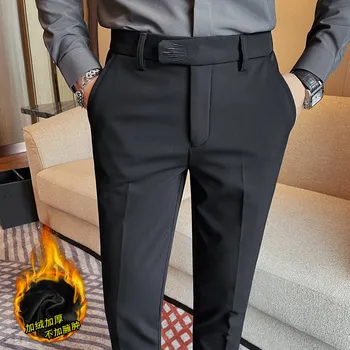 Ruha nadrág férfiaknak Kiváló minőségű őszi téli vastag meleg férfi formális nadrág Koreai luxusruházat Slim Fit öltöny nadrág 38-28