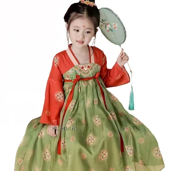 Lányok Kínai Hanfu ruha Dunhuang stílusú táncruha Gyermek Farsang Tündér Cosplay jelmez Ősi Hanfu Ru szoknya Tang öltöny