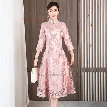 2024 kínai továbbfejlesztett Cheongsam ruha női csipke qipao nemzeti virágruha party bankett ruha elegáns estélyi ruha vestido