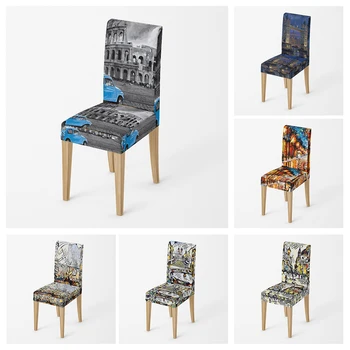 Otthoni székhuzat Olajfestmény stílusú konyhai székek Borítókállítható étkező rugalmas szövetszékek huzatok székhuzat esküvőre