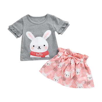 Húsvéti ruhák Nyuszi nyomtatás Toddler Kids Baby Girl Bow ruha felsők Nadrág 2Db ruhák Ruhák