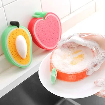 Aranyos gyümölcs forma sűrített szivacs mosogatószer mosogatórongy konyhai edénykefe edény szivacs konyhai tisztítóeszközök