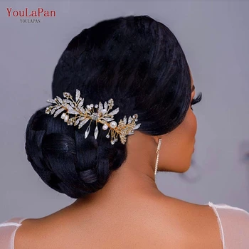 YouLaPan menyasszonyi tiara ötvözet levélfésű elegáns esküvői fejfedő hajdíszek kiegészítők női hajcsat, menyasszonyi fejdíszek HP14