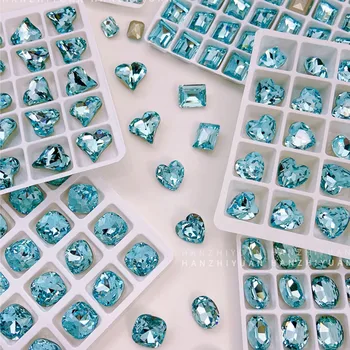 10Pcs Tengerkék hegyes fenék kristály köröm Art dekoráció Fényes szív geometrikus strassz 3D manikűr kiegészítő ajándék nagykereskedelem