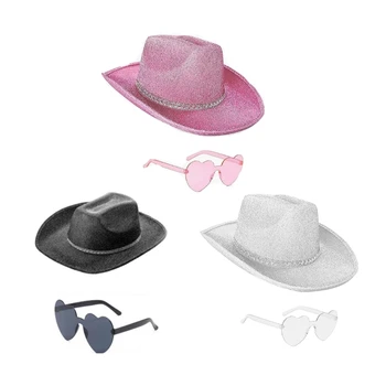 Új csillogó cowgirl kalap Cowboy kalap csillog napszemüveg zenei fesztiválokra