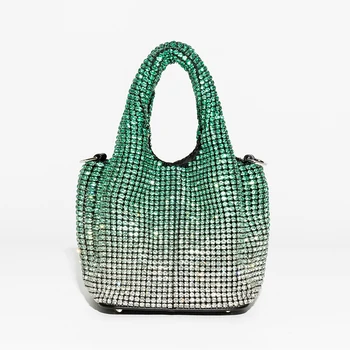 2023 Luxus gyémántok vödör táska tervező márka női kézitáskák Shinny strassz hálós váll keresztpántos táskák Esti parti pénztárca