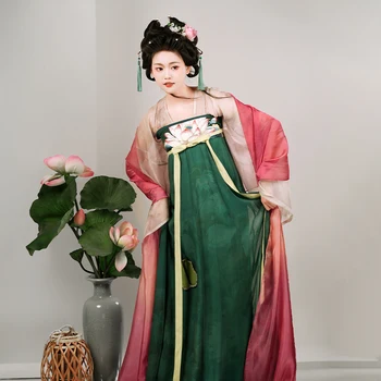Lotus hímző Hanfu Set Tang Dynasty hercegnő jelmezek 3Db ruha és kabát és kendő Vintage Palace Cosplay ruhák Új kínai stílus