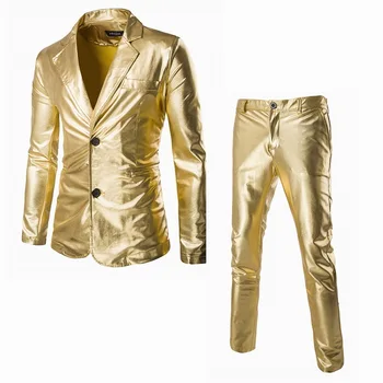 Arany ezüst fekete férfi luxus öltöny szett 2 részes Blazer Party dzseki jelmez Slim Fit egymellű vintage retro okos viselet