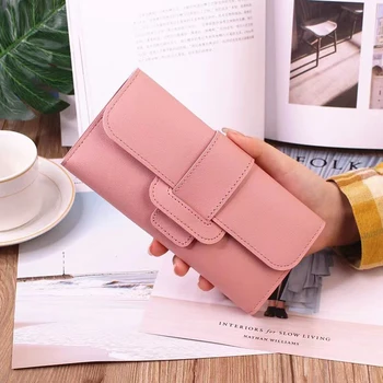 Egyszínű PU bőr női pénztárca Luxus hosszú hasp áthajtható mintás érme pénztárcák női vékony tengelykapcsoló telefon tároló táska kézitáska