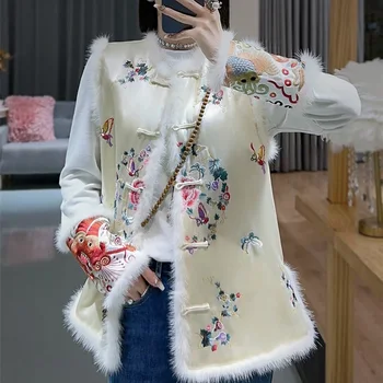 Csúcskategóriás vintage hímzés pillangómellény Őszi és téli Kínai stílusú divat acetát Lady Top S-XXL