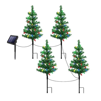 4-Pack napelemes kis karácsonyfa lámpák lámpás Mini karácsonyfa lámpákkal a külső járdához Tornác udvari dekorációk Tartós