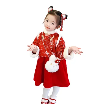 Lányok nemzeti stílusú szoknya tél Új sűrített és meleg Hanfu Tang édes aranyos év üdvözlő ruha Cheongsam hercegnő éves