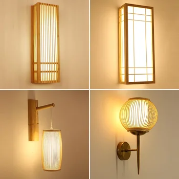Új kínai kreatív fali lámpa Egyszerű bambusz műalkotás Zen folyosó folyosó Lépcsőfény Japán hálószoba éjjeli erkély fali lámpa