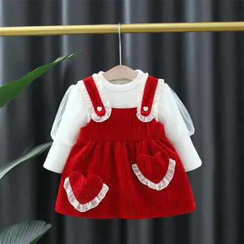 Újszülött csecsemő kislány ruha hosszú ujjú póló +hercegnő ruhák Babaruhák alkalmi kisgyermek lányok születésnapi ruházati szettek