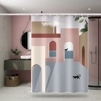 Nordic Wind Egyszerű absztrakt művészeti textúra zuhanyfüggöny vízálló poliészter függöny Morandi blokkfüggönyök fürdőszobai dekorációhoz