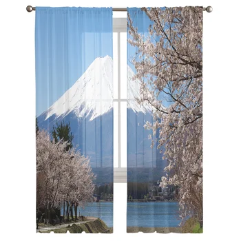 Japán ázsiai vulkán Cseresznyevirág tavasszal Puszta függönyök a nappaliba Modern hálószoba Voile tüll függöny Ablakfüggönyök
