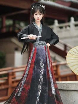 Eredeti kínai népviselet Női/férfi Hanfu dalrendszer Fekete és piros színű ruha
