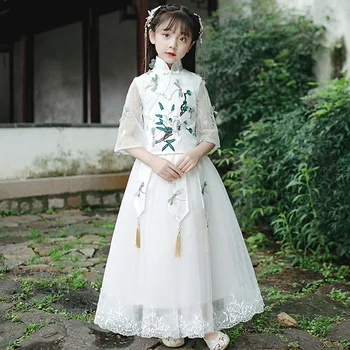 Hagyományos kínai gyerekek táncjelmezei Gyermek lányok félujjú rajongói ruha Népviselet lány ősi hanfu ruházat
