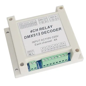 1 db dekóder vezérlő DMX-RELAY-4CH dmx512 relék dekóder vezérlő használata led lámpához led szalaglámpák bemenet AC110-220V