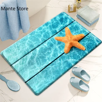 Blue Starfish 3D szőnyeg Fürdőszoba puha nedvszívó padlószőnyeg konyhai lábtörlőhöz egyedi méretű szobaszőnyegek