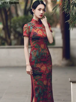 Old Shanghai Qipao női 2023 új, hosszú, hagyományos vintage köztársasági stílusú elegáns napi továbbfejlesztett cheongsam ruha