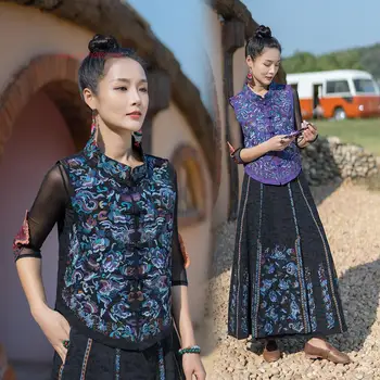 2024 etnikai mellény nemzeti virághímzés nők hagyományos vintage mellény kínai stílusú tang öltöny keleti retro mellény