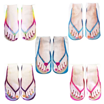 5 pár flip flop zokni 3D minta manikűr nyomtatás vicces kényelem futózokni női személyre szabott alacsony szabású boka