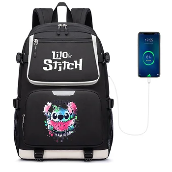 Disney Lilo Stitch Nők Férfi Laptop Travel Hátizsák Fiúk Lányok Iskolai könyv táskák USB Nagy kapacitású tinédzserek Diák iskolatáskák