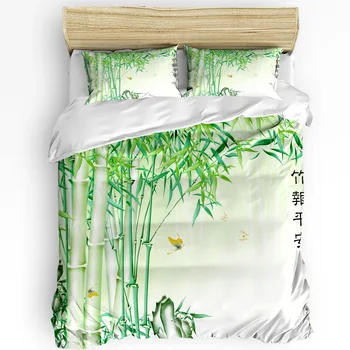 zöld bambusz pillangó kínai stílusú ágynemű szett 3db paplanhuzat párnahuzat gyerek felnőtt paplanhuzat franciaágy szett lakástextil