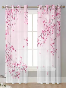 Japán stílusú Sakura textúra puszta függönyök nappaliablakhoz átlátszó voile tüll függöny Cortinas drapériák lakberendezés