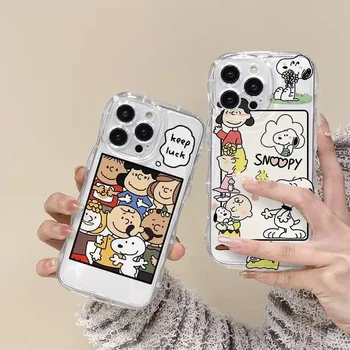 Snoopy kiskutya Charlie Brown Anime átlátszó telefontok iPhone 15-höz 14 13 12 11 Pro Max Xr Xs 14 Plus tok Aranyos rajzfilm borító