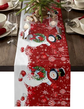 Karácsony Téli hóember labda Hópehely Piros asztali futók Esküvői étkezőasztal huzat Szövet Tányéralátét Szalvéta Otthoni konyha dekoráció