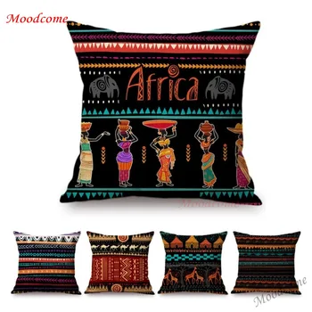 Egzotikus etnikai tervezési minta Afrika Art Teve Zsiráf Afrikai nő Dekoratív autó párna Kanapé Párnahuzat Dobás Párnahuzat