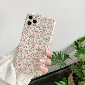 Korea stílusú aranyos virágos telefontok iPhone 14-hez 13 12 11 Pro Max X XSmax XR 7 8 14 Plus puha TPU rózsaszín matt virág hátlap
